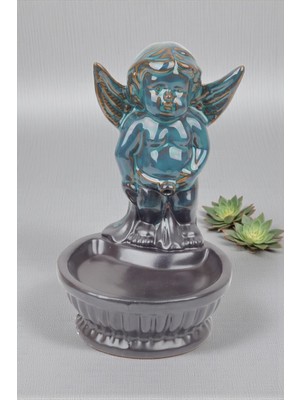 Elifeshop Lüks Seramik Melek Tasarım Geri Akış Tütsülük Tütsü Şelalesi Dekoratif Biblo Ev Ofis Hediyesi 16 Cm.