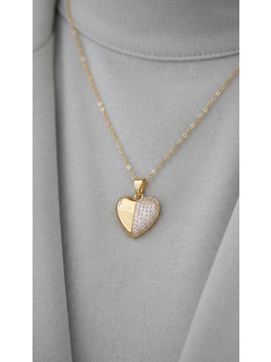 TrendyX Kalpli Zirkon Taş Kolye - Çelik