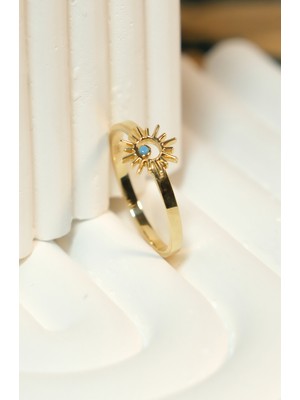 Mavi Taşlı Güneş Model Yüzük 14 Ayar A082291