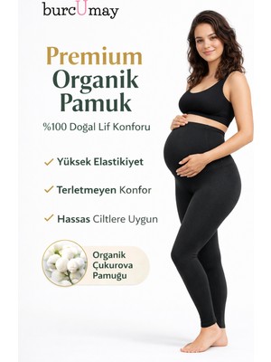 Burcumay Pamuklu Yüksek Bel Göbek Destekli ve Siyah Esnek Penye Hamile Taytı