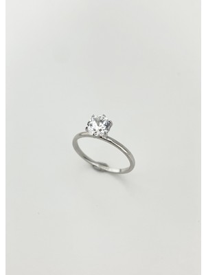 Onseva Kuyumculuk 14 Ayar Beyaz Altın Klasik Altı Tırnak Tektaş Yüzük