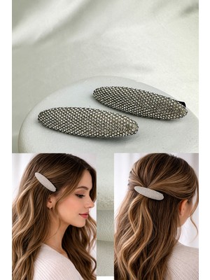 Modex Taş Süslemeli Oval Saç Aksesuarı Ikili Yan Toka (6cm)