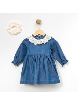 Overdo Kız Bebek 9-24 Ay Yaka Detaylı Tokalı Kot Elbise