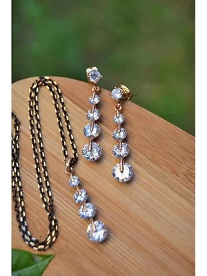 Stoneage RF03404 Dört Taş Zarif Zirkon Kadın Küpe ve Kolye Set