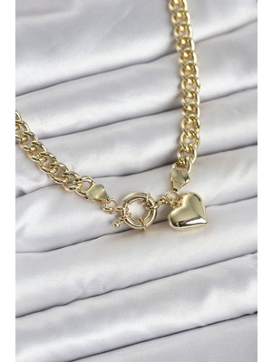 İlkyaz Fashion Kalp Detaylı Gold Renk Pirinç Kadın Kolye ILKYAZB-RSBJTR34