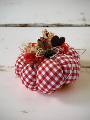 Florivya Design Kırmızı Pötikare Kumaş Kabak Masa Üstü Dekoratif Süs El Yapımı