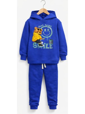 Saks Ayıcık Baskılı Kapüşonlu Erkek Çocuk Eşofman Takımı