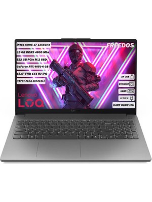 Lenovo LOQ Intel Core i7 12650HX 16 GB 512 GB SSD RTX4050 6 GB Freedos 15.6" FHD IPS Taşınabilir Bilgisayar 83LK002VTR
