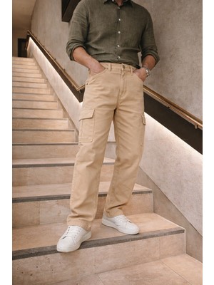 Comstar Erkek Yüksek Bel Bol Paça Taş Kargo Baggy Pantolon