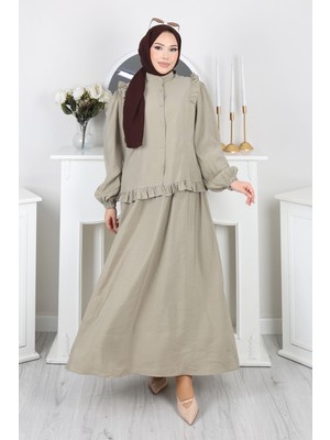 Fırfır Detaylı Düğmeli Etekli Takım Mint