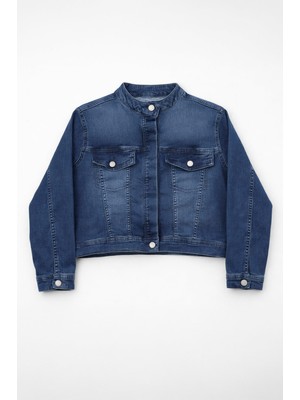 Markapia Kadın Düğmeli Likralı Günlük Açık Mavi Jean Ceket