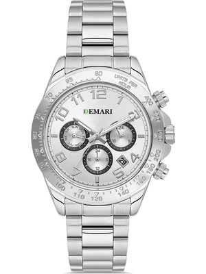 DEMARİ Demari Erkek Kol Saati Quartz Mekanizma Multifunction Gümüş Çelik Kordon Silver Kadran Tachymeter Bezel – DM-00108G-A1