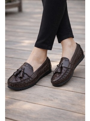 ModaFrato K-218 Rahat Taban Püsküllü Kadın Babet Günlük Şık ve Rahat Anne Ayakkabısı