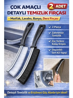 Manosta ( 2 Adet ) Çok Amaçlı Ince Detay Fırçası Temizlik Fırçası - Derz Arası Banyo Mutfak Lavabo Fırçası