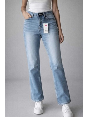 İnce Moda Giyim Yüksek Bel Açık Mavi Hafif Ispanyol Paça (Bootcut) Kadın Jean