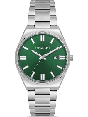 DEMARİ Demari Erkek Kol Saati Quartz Mekanizma Gümüş Çelik Kordon Yeşil Kadran Tarih Göstergeli – DM-00109G-A10