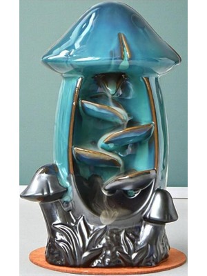 Elifeshop Lüks Seramik Mantar Tasarım Geri Akış Tutsülük Tütsü Şelalesi Dekoratif Biblo Ev Ofis Hediyesi 20 cm