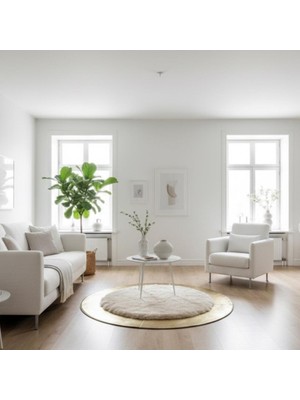 Decomarie Açık Krem Merkezli Sarı Kalın Çerçeveli Yuvarlak Toskana Halı – Yumuşak Dokulu, Zarif ve Dekoratif Halı