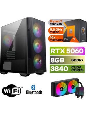 MSI Şafak-Gaming Pc Ddr5 |ryzen 7 7800X3D | Rtx 5060 8gb | 16 GB Ddr5 Ram | 1 Tb Nvme 5000 4000 |WİN11PRO|240MM Sıvı Sogutma|