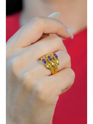 Mor Taşlı Kaburga Yüzük 22 Ayar A076241