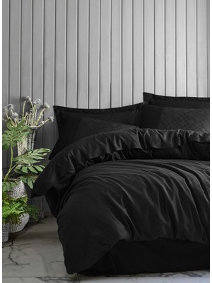 Subutu Çift Kişilik Jakarlı Saten Nev Takımı Dama Siyah