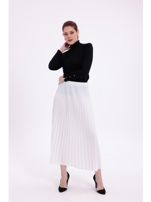 Mersella Kadın Lastikli Bel Pileli Uzun Etek – Esnek Bel, Midi Boy, Günlük ve Şık Kadın Etek