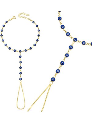 Tienda Elegante Gümüş Gold Lacivert Nazar Boncuklu Şahmeran