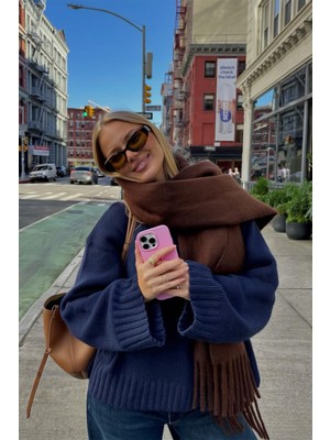 Bahels Kadın Puffy Acı Kahve Atkı Şal Renkli Sonbahar-Kış Sezonu Aksesuarı