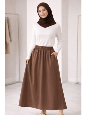 Beli Lastikli Cepli Kumaş Etek - Tesettüre Uygun