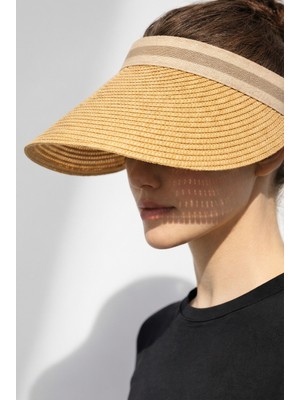 Verahed Kadın Hasır Vizör Şapka Yazlık Güneşten Koruyucu Geniş Siperlikli Ayarlanabilir Tatil Plaj Şapkası