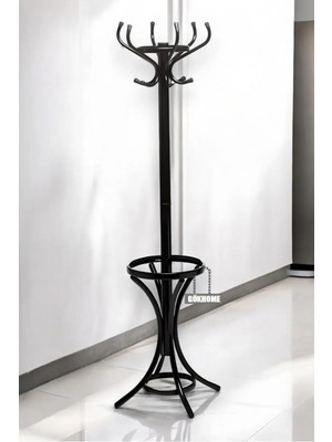 Kozan Askılık Metal Ayaklı Siyah Portmanto – Şemsiyelik Bölümü Olan Modern Elbise Askısı