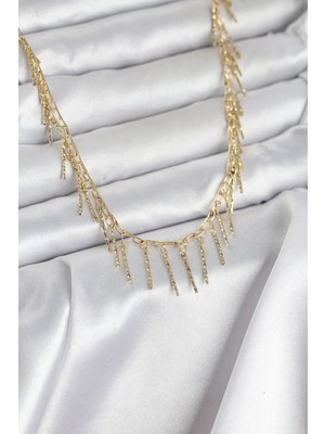 İlkyaz Fashion Pirinç Gold Renk Saçaklı Model Kadın Kolye ILKYAZB-RSBJTR34