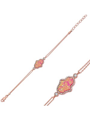 Fm Gümüş Rose Pembe Opal Fatma Ana Eli Bayan Bileklik