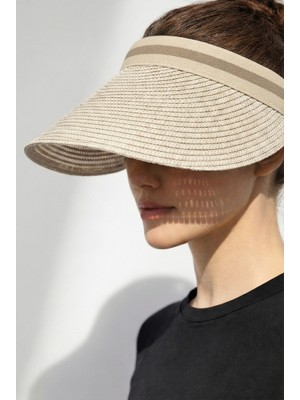 Verahed Kadın Hasır Vizör Şapka Yazlık Güneşten Koruyucu Geniş Siperlikli Ayarlanabilir Tatil Plaj Şapkası