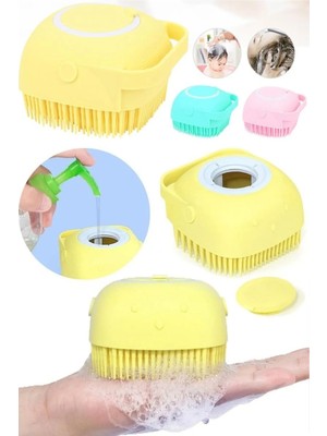 Subutu Şampuan Hazneli Kedi Köpek Silikon Duş Fırçası 11 cm Sarı