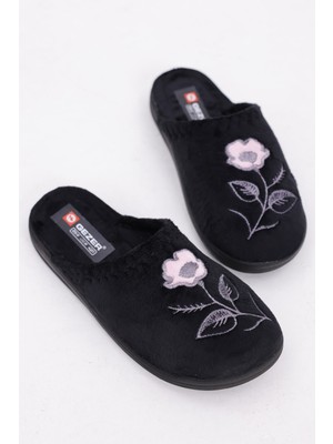 Gezer Işlemeli Desenli Peluş Astarlı Kapalı Ev Terliği Yumuşacık Kaymaz Taban
