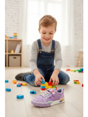 Enoch Lila Yapı Blokları Detaylı Kız Çocuk Spor Ayakkabı Cırtlı