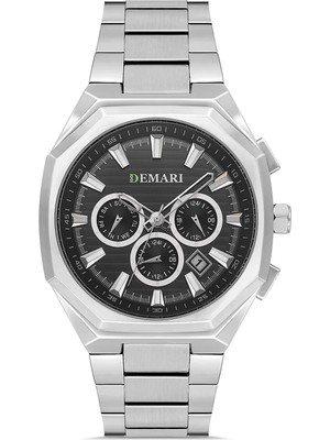 DEMARİ Demari Erkek Kol Saati Quartz Mekanizma Gümüş Çelik Kordon Siyah Kadran Köşeli Kasa Gümüş Detaylı – DM-00106G-A2