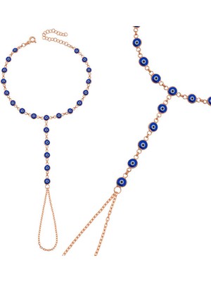 Tienda Elegante Gümüş Rose Lacivert Nazar Boncuklu Şahmeran