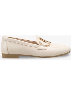 Hayla Kadın Hakiki Deri Aksesuarlı Babet - Taş