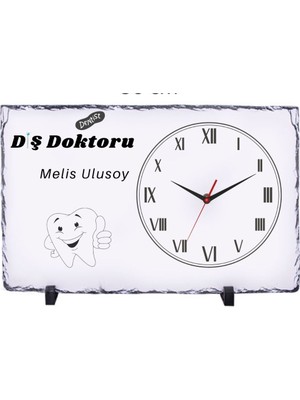 Çılgıntrend Kişiye Özel Diş Hekimi Doğal Taş Masa Saati 25X38 cm – Isim Baskılı Dekoratif Saat