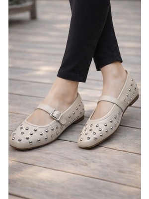 ModaFrato K-305 Rahat Taban Zımbalı Kadın Babet Günlük Ayakkabı Hafif ve Rahat Kalıp