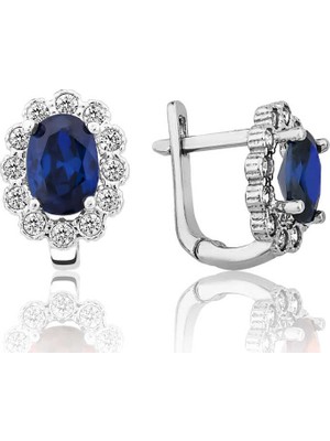 Tienda Elegante Gümüş Mavi Çiçek Desenli J Kadın Küpe