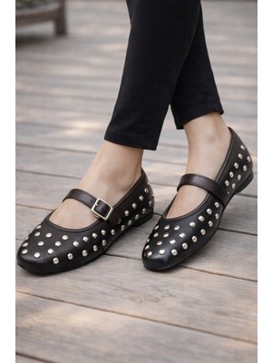 ModaFrato K-305 Rahat Taban Zımbalı Kadın Babet Günlük Ayakkabı Hafif ve Rahat Kalıp