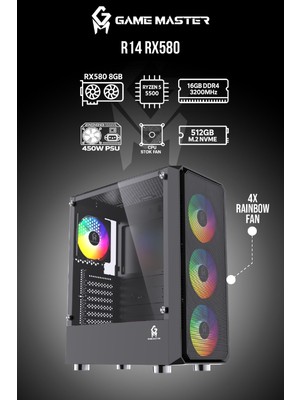 GM Game Master R14 Rx 580 8gb R5 5500 Atx Hazır Gaming Pc 16GB Ram 512GB M2 SSD Oyuncu Siyah Kasa