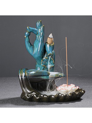 Elifeshop Lüks Seramik Şanslı El Tasarım Geri Akış Tütsülük Tütsü Şelalesi Dekoratif Biblo Ofis Hediyesi 19 cm