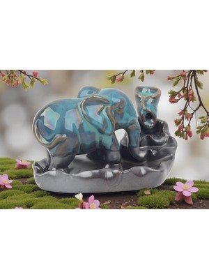 Elifeshop Lüks Seramik Fil Tasarım Geri Akış Tütsülük Tütsü Şelalesi Dekoratif Biblo Ev Ofis Hediyesi 14 cm