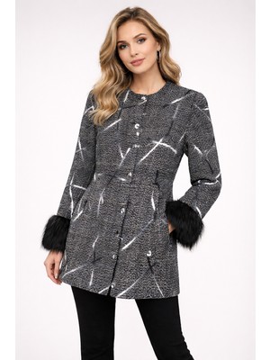 Rmg Büyük Beden Kol Detaylı Kaşe Kaban Gri