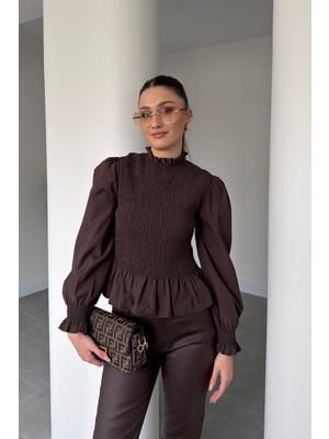 Magarde Gipeli Tasarım Bluz- Kahverengi
