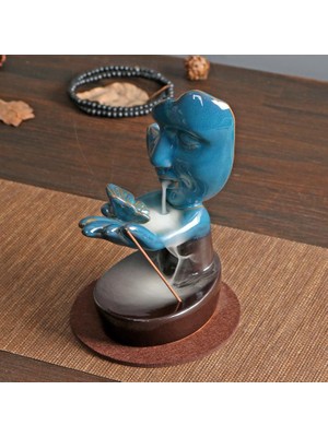 Elifeshop Lüks Seramik Yüz Mask Tasarım Geri Akış Tütsülük Tütsü Şelalesi Dekoratif Biblo Ofis Hediyesi 17 Cm.